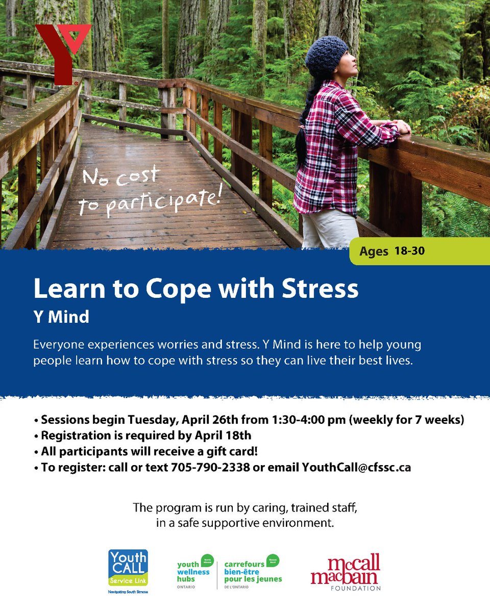 Y Mind Youth is a free seven-week mental-wellness program delivered online by Simcoe Muskoka social workers. Registration is now open. ymcaofsimcoemuskoka.ca/y-mind-youth/ #YMind #YouthCALL <a href="/YMCASM/">YMCA of Simcoe/Muskoka</a> <a href="/nsywhub/">North Simcoe Youth Wellness Hub</a> <a href="/mccallmacbain/">McCall MacBain Foundation</a> #CFSSC #MentalHealthIsHealth