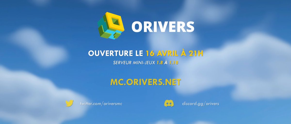 Siphano's tweet image. Il est enfin là... ORIVERS ! 🤩

Mon serveur Mini-Jeux Minecraft 1.8 - 1.18 sur lequel vous retrouverez du Fallen Kingdoms, du Sky Defender, du Death Run et des UHC (Wano, Time Out, Star Wars, Random)

Ouverture SAMEDI 16 AVRIL à 21H !

Follow @OriversMC &amp;amp; discord.gg/orivers