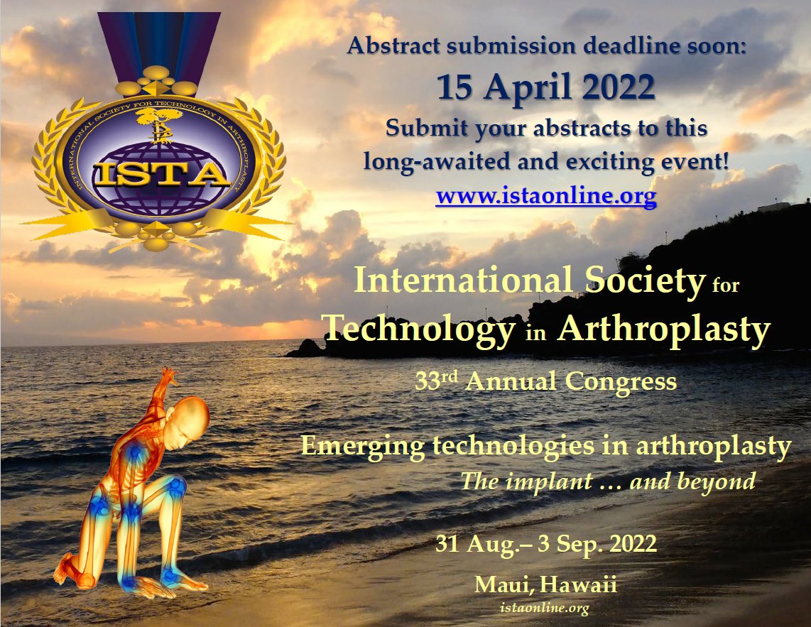 The ISTA Maui abstract submission deadline is this Friday, April 15th! Submit today at istaonline.org/meetings/ista-… #orthotwitter