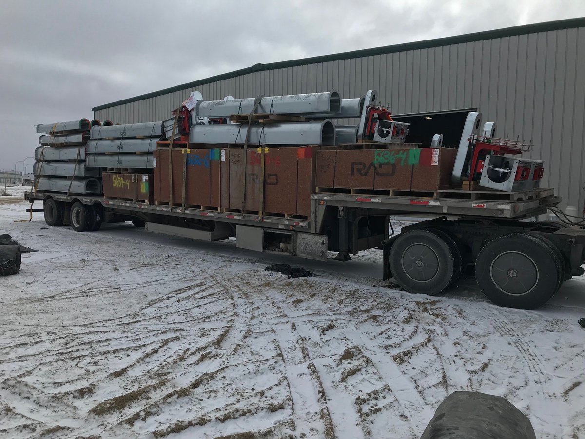 CanSeed's tweet photo. Load #2 of inventory, from @RadEquipements, showed up on this snowy Monday! #saskag #inventory #Canseed https://t.co/5ulBYWkjSq