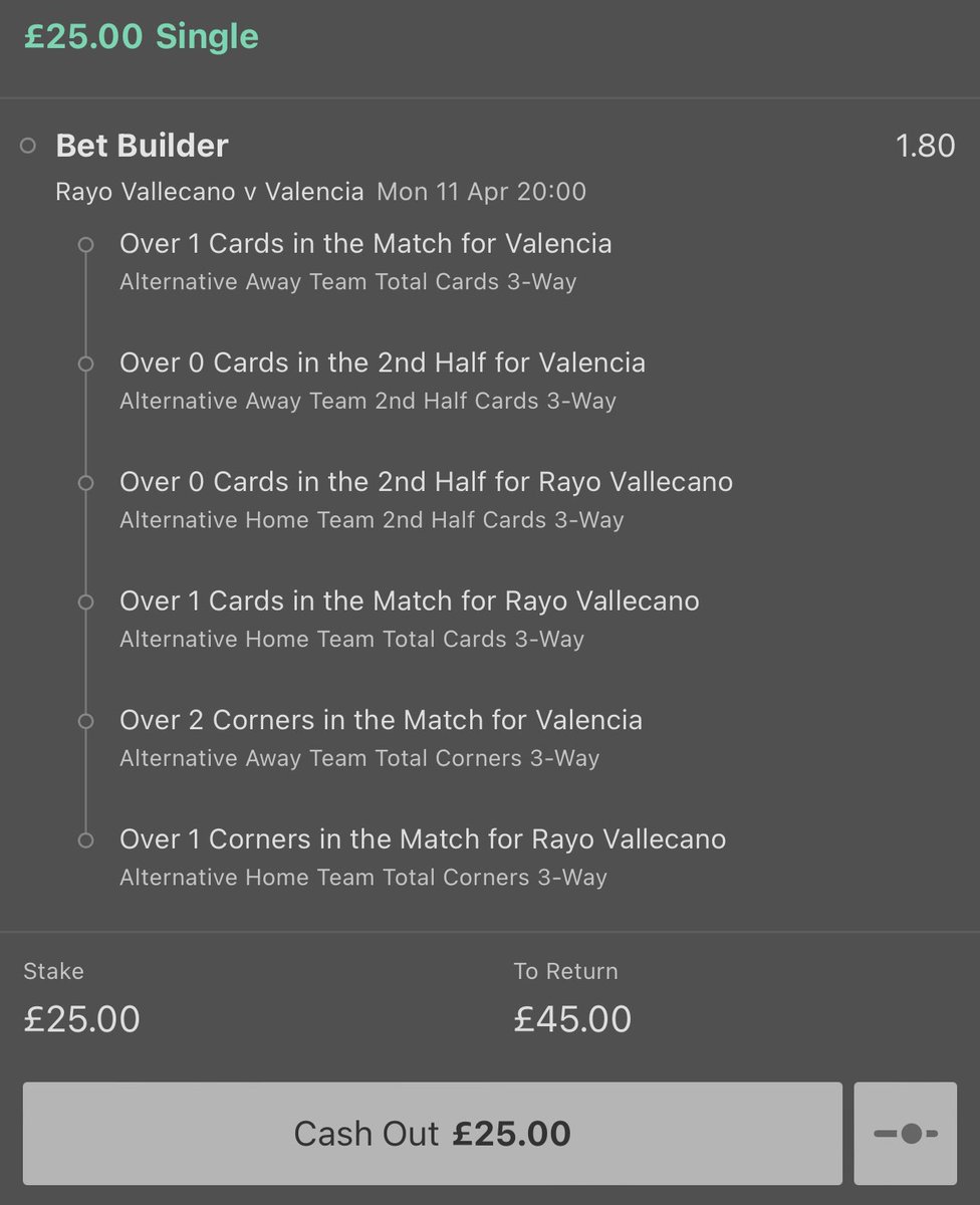 KDFootballtips1's tweet photo. PREMATCH BET ⚽️

Spain 🇪🇸 
Rayo Vallecano vs Valencia 🏟

Both teams over 1.5 cards 🟨
Both teams over 0.5 2nd half cards 🟨
Valencia over 2.5 corners ⛳️
Rayo Vallecano over 1.5 corners ⛳️

5 UNITS 💰

Like and follow if you’re on ♥️

#gamblingtwitter #betting #inplay https://t.co/fntmtydP1M