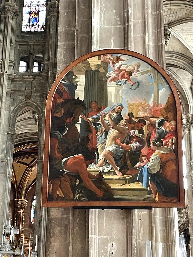 Mweilc's tweet photo. Tout frais rentré de restauration grâce à un généreux mécène et aux soins attentifs de la #Coarc le Martyre de saint Eustache de Simon Vouet a retrouvé son église. A apprécier sans trop de modération 😎Rappelons que son couronnement est conservé @MuseeArtsNantes https://t.co/Q063ZO3foW