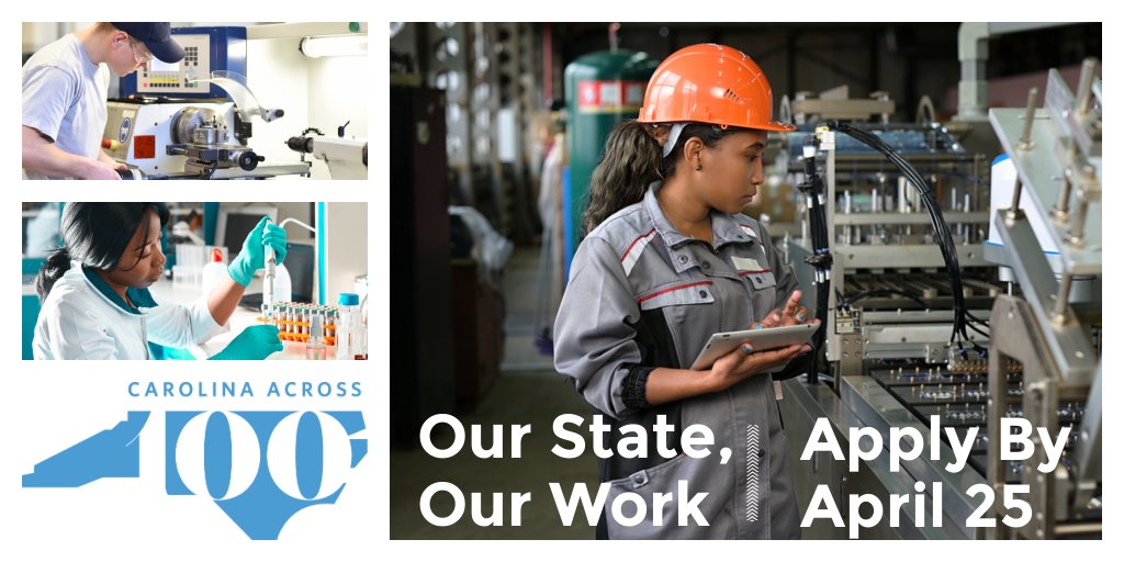 Our State, Our Work applications are due April 25. Get involved with this 2-year initiative to connect young adults to living-wage employment opportunities: 
unc.live/3Jvzjhg #CarolinaAcross100

➡️Attend a Q &amp; A Webinar on Apr. 12 at 11 AM. bit.ly/364a1IE