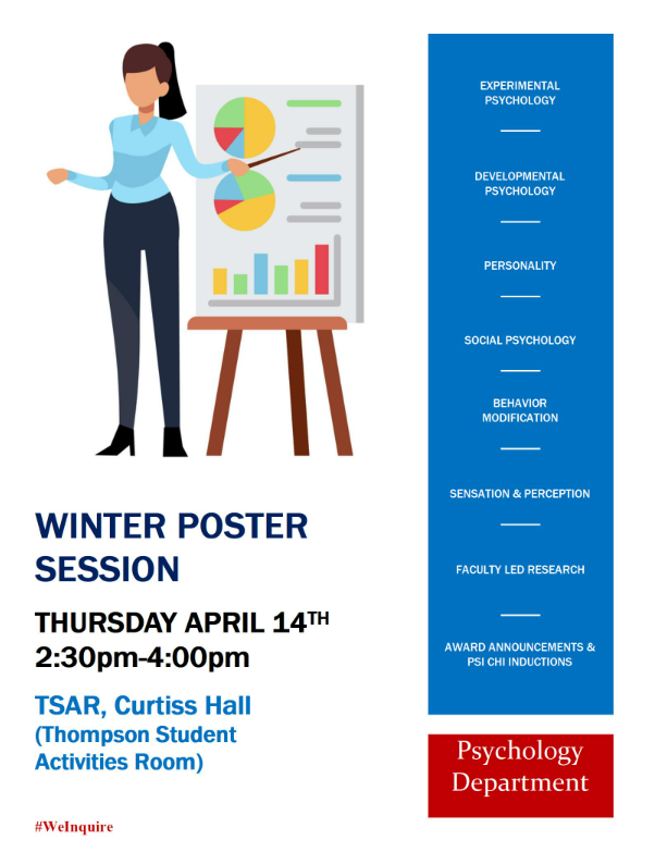PsychologySvsu's tweet photo. The Winter '22 Department of Psychology Poster Session is this Thursday (4/14) starting at 2:30pm in the TSAR. We'll have presentations from our research methods course, lab courses, & faculty research teams, plus snacks & awards!
Hope to see you there!
#SVSU
#WePsych
#WeInquire https://t.co/DKxyppzyNu