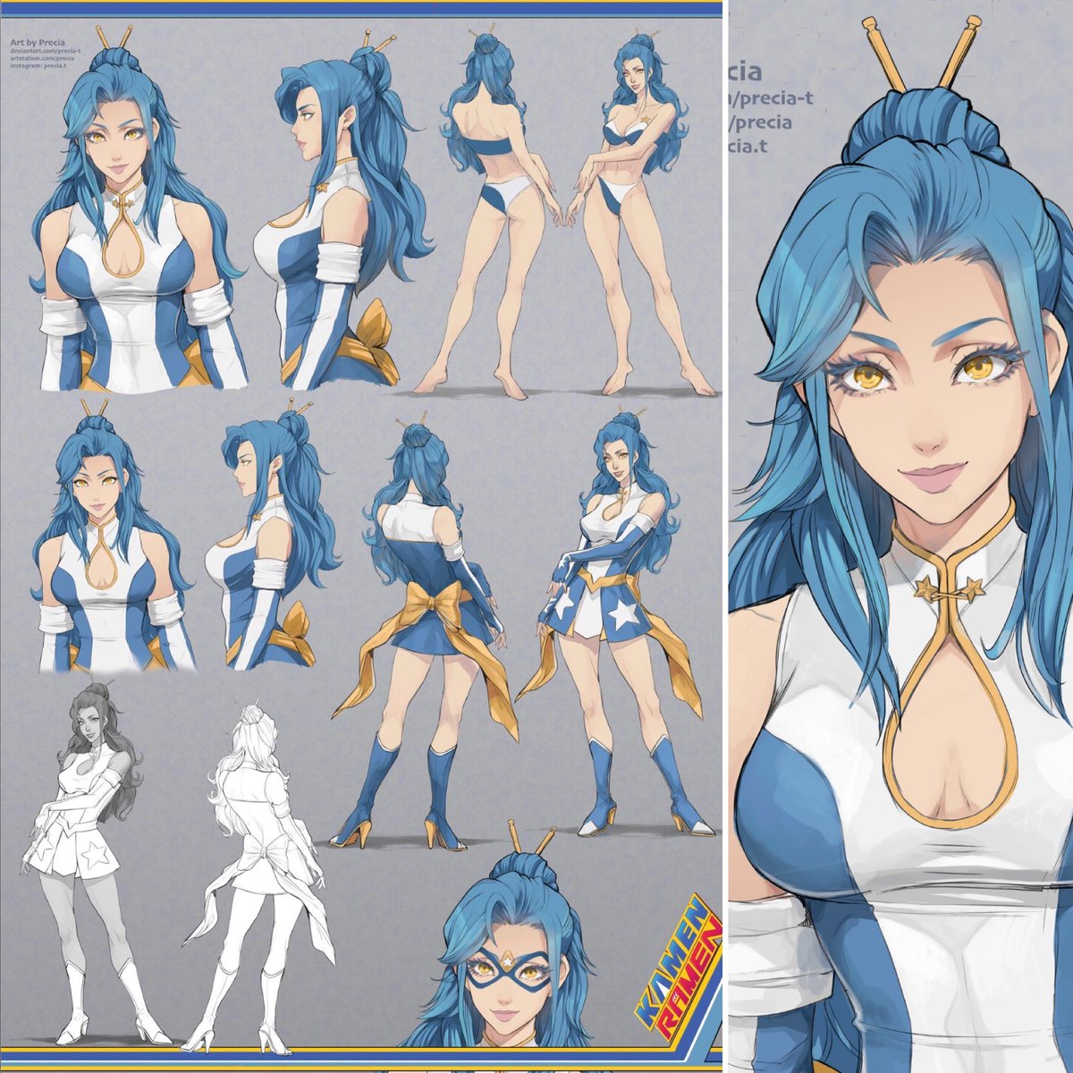 Model sheet for KAMEN RAMEN by PRECIA! We have some more coming soon, but this completes the character sheets for our main cast: you can read the first 4 volumes of KAMEN AMERICA at the link below!

amazon.com/dp/B095NDXV68?…