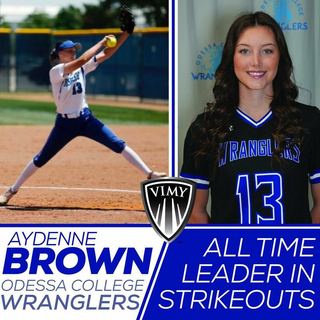 VimyAcademy's tweet photo. Congrats to #VimyAlumni Aydenne Brown on setting the @odessacollege career strikeouts record, with her 387th strikeout over the weekend! #vimyproud #epsb #yeg #tr https://t.co/hf4alJerj4