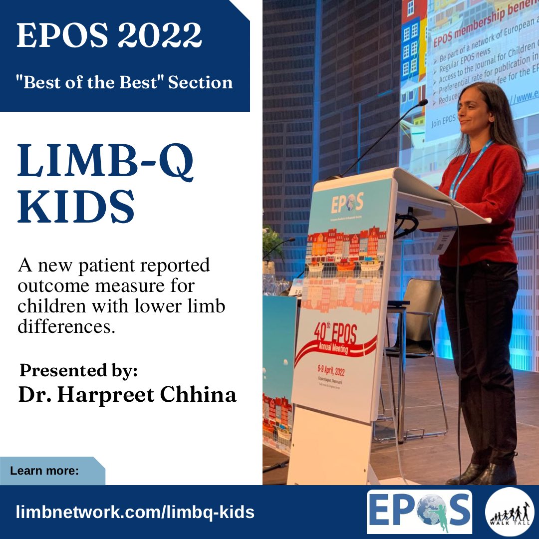 Congratulations to Dr. Harpreet Chhina for her presentation at the EPOS 2022 Annual Meeting! Our Limb-Q Kids abstract was selected in the “Best of the Best” category. We would like to applaud her for this amazing success! 👏🏻 

#EPOS2022
#EPOS
#limbdifference
#orthopedics