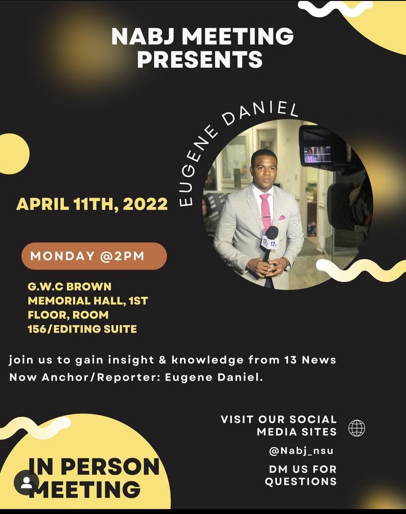 nabjnsu's tweet photo. @eugenedanielTV is here! Dropping knowledge &amp; talking all things broadcasting. 

There's still time to drop a question for Eugene in our DMs 👀 #nabj #studentjournalism https://t.co/hXxwQwXqPk
