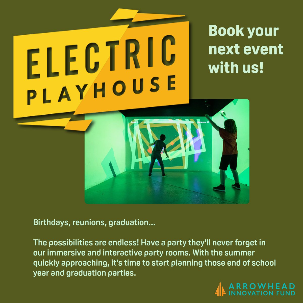 AIF (@arrowheadfund) on Twitter photo Book your next event at <a href="/playelectric/">Electric Playhouse</a>!
electricplayhouse.com
#event #bookings #graduation #birthday #party #entrepreneurship Book your next event at <a href="/playelectric/">Electric Playhouse</a>!
electricplayhouse.com
#event #bookings #graduation #birthday #party #entrepreneurship