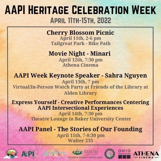 It’s AAPI Heritage Celebration Week! Take a break from studying for finals and check out all of these events with a friend!🌏