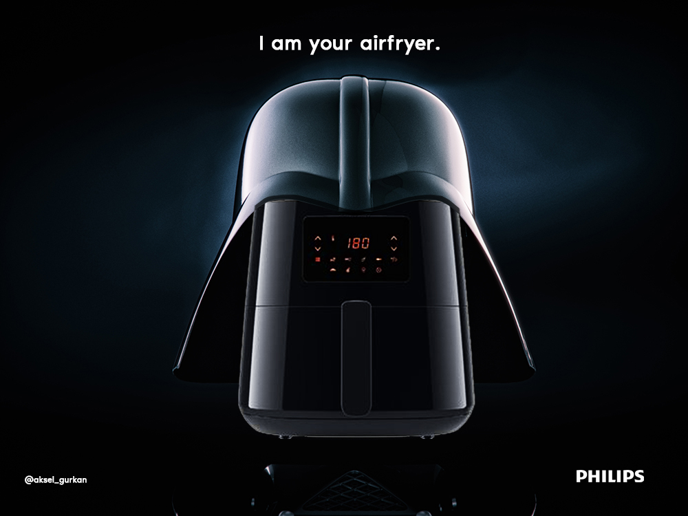 Probably I am late, but it's just for fun.

One Minute Brief of the Day:
Create posters to advertise #AirFryers 
<a href="/OneMinuteBriefs/">One Minute Briefs ⏱️</a> <a href="/Philips/">Philips</a> #starwars