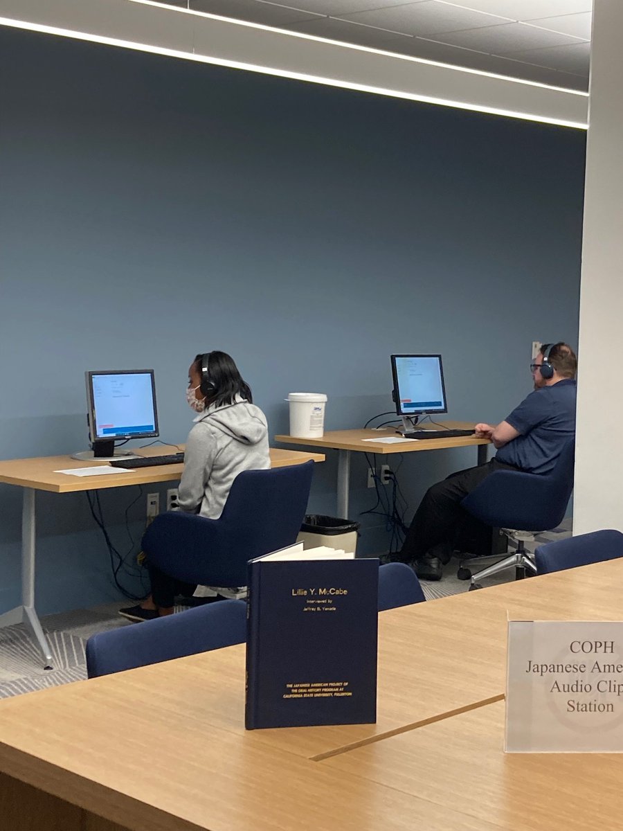COPH_CSUF's tweet photo. Happening now! Japanese American collections on display and listening stations for #oralhistory clips! 
2-4pm today in the Center for Oral and Public History, in the @pollaklibrary, on the 6th floor. https://t.co/EeWmzAzzbh
