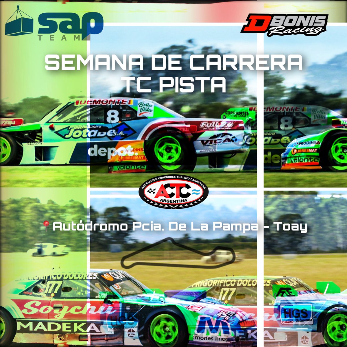 SEMANA DE CARRERA!! TCP

📍Autódromo Pcia. De La Pampa - TOAY!! 🚙🏁 

#8 <a href="/HKrujoski/">Humberto Krujoski</a> 
#177 <a href="/JuanpiPilo/">Juan Pablo Pilo</a> 

SAPTEAM 🟢🔵 
<a href="/Julio_Debonis/">Julio Debonis</a>