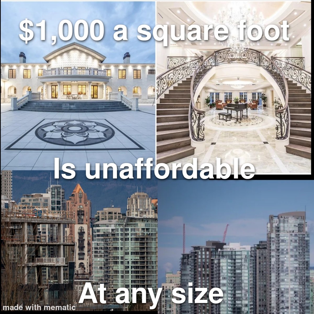 I have a question for anyone proposing the end to single family zoning.
 What's the point if condos sell for the same price per square foot as mansions?
 Density hasn't fixed affordability it's just shrinking our living space
 #vanpoli #vanre #DontShrinkMyHome #FamilySpace