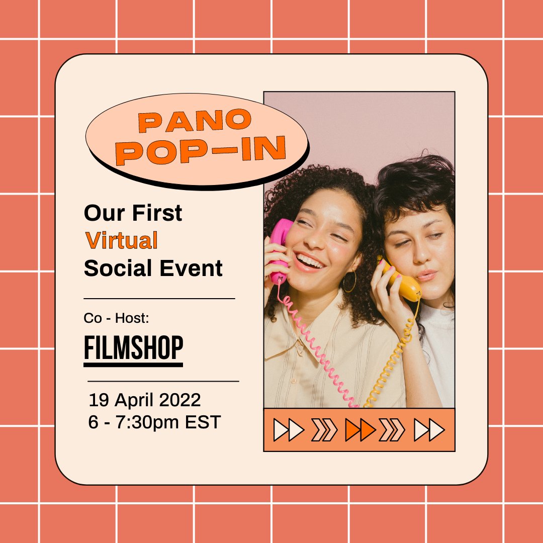panonetwork's tweet photo. You're invited to the first #Pano Pop-In, co-hosted by #Filmshop! Join our free virtual mixer to meet your next film collaborators! #womeninfilm #filmmakingmixer #virtualmixer https://t.co/Guxho1Tbf2 https://t.co/S88nFwzSck