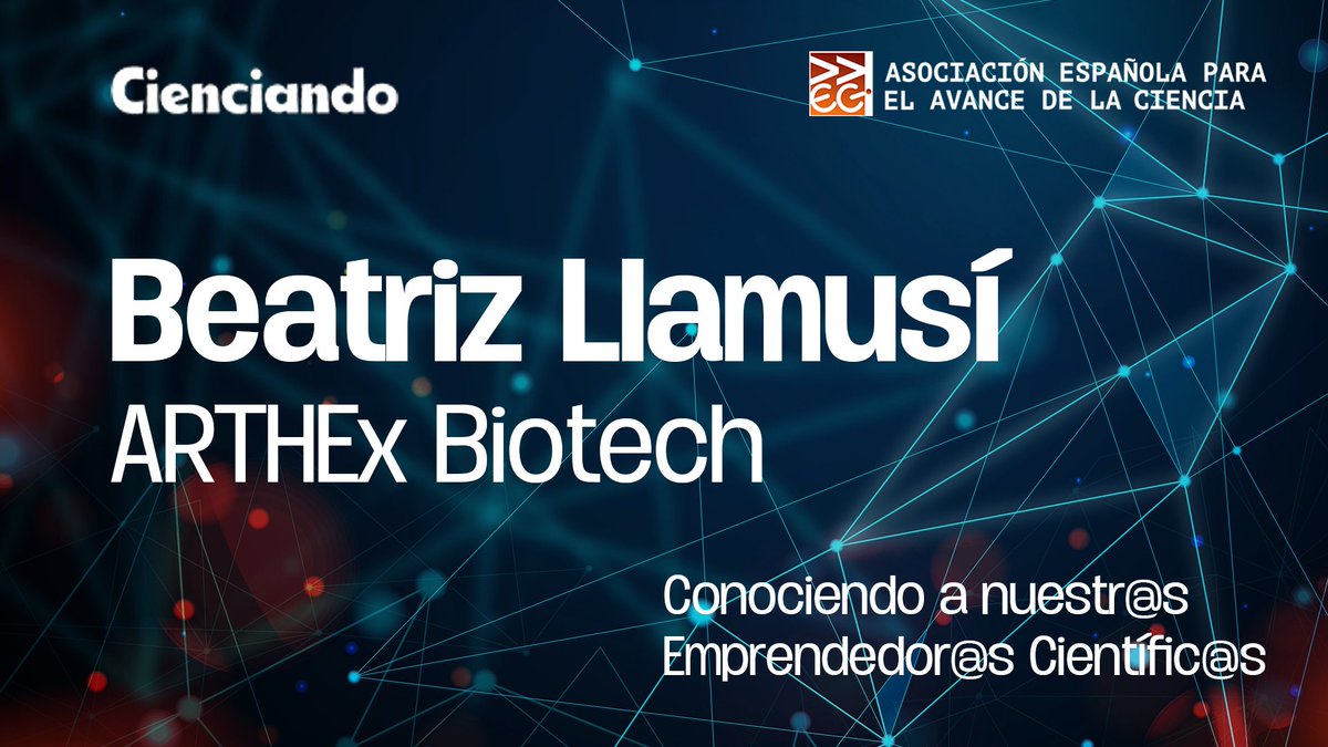 AEAC (@aeac_science) on Twitter photo Ayer, Día Mundial de la #Ciencia y la #Tecnologia, la Dra. Beatriz Llamusí nos contaba su paso de #científica a #emprendedora con <a href="/Arthexbiotech/">ARTHEx biotech</a>, desarrollando fármacos para regular la expresión génica de #enfermedades sin tratamiento. #Cienciando
👉 bit.ly/BeatrizLlamusi… Ayer, Día Mundial de la #Ciencia y la #Tecnologia, la Dra. Beatriz Llamusí nos contaba su paso de #científica a #emprendedora con <a href="/Arthexbiotech/">ARTHEx biotech</a>, desarrollando fármacos para regular la expresión génica de #enfermedades sin tratamiento. #Cienciando
👉 bit.ly/BeatrizLlamusi…