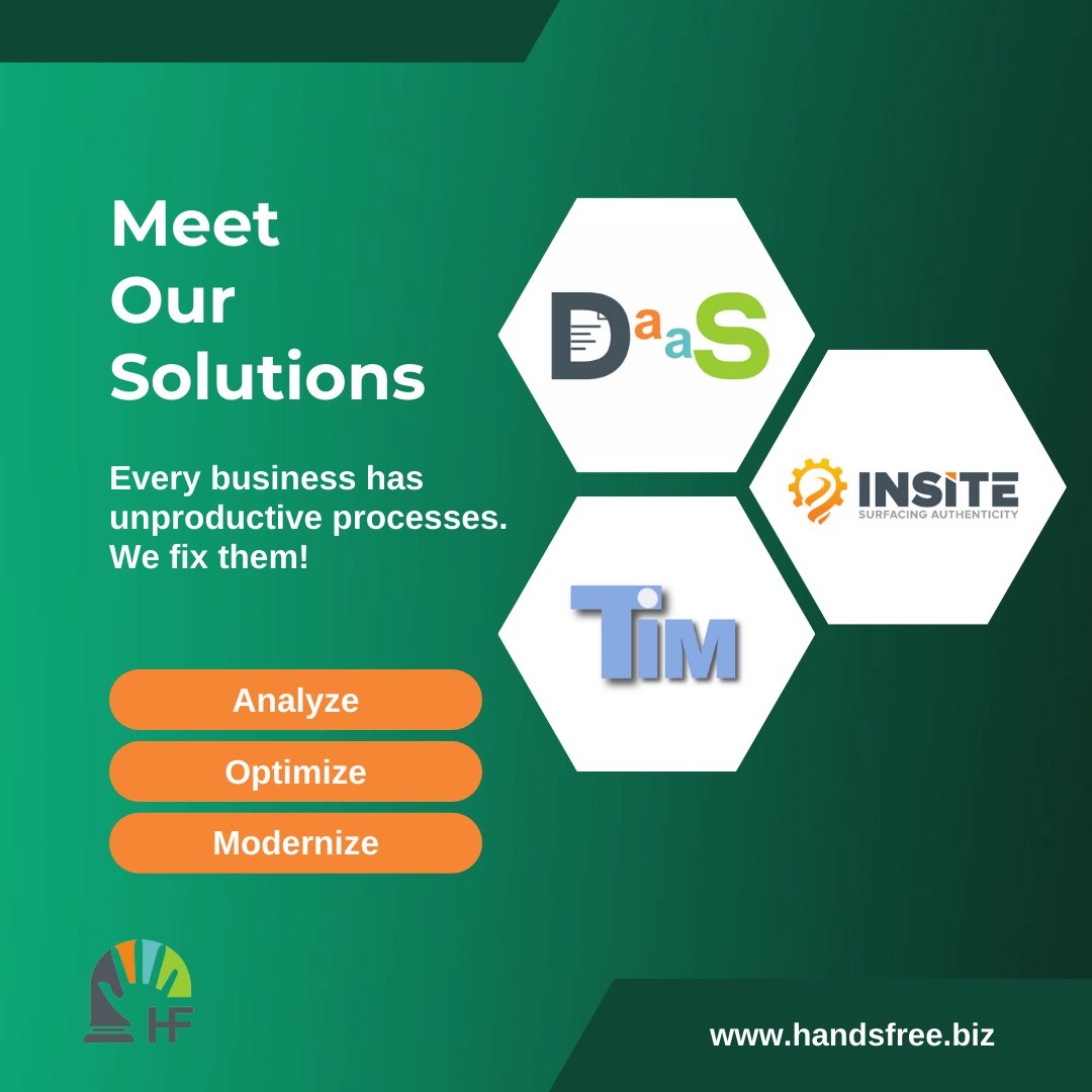 HandsFree offers a unique toolset of solutions that can be customized to your industry, business, or workflows and integrates across all other platforms and systems. Increase your productivity and ROI the easy way.

#MotivationMonday #microsoft #Productivity #hybridwork