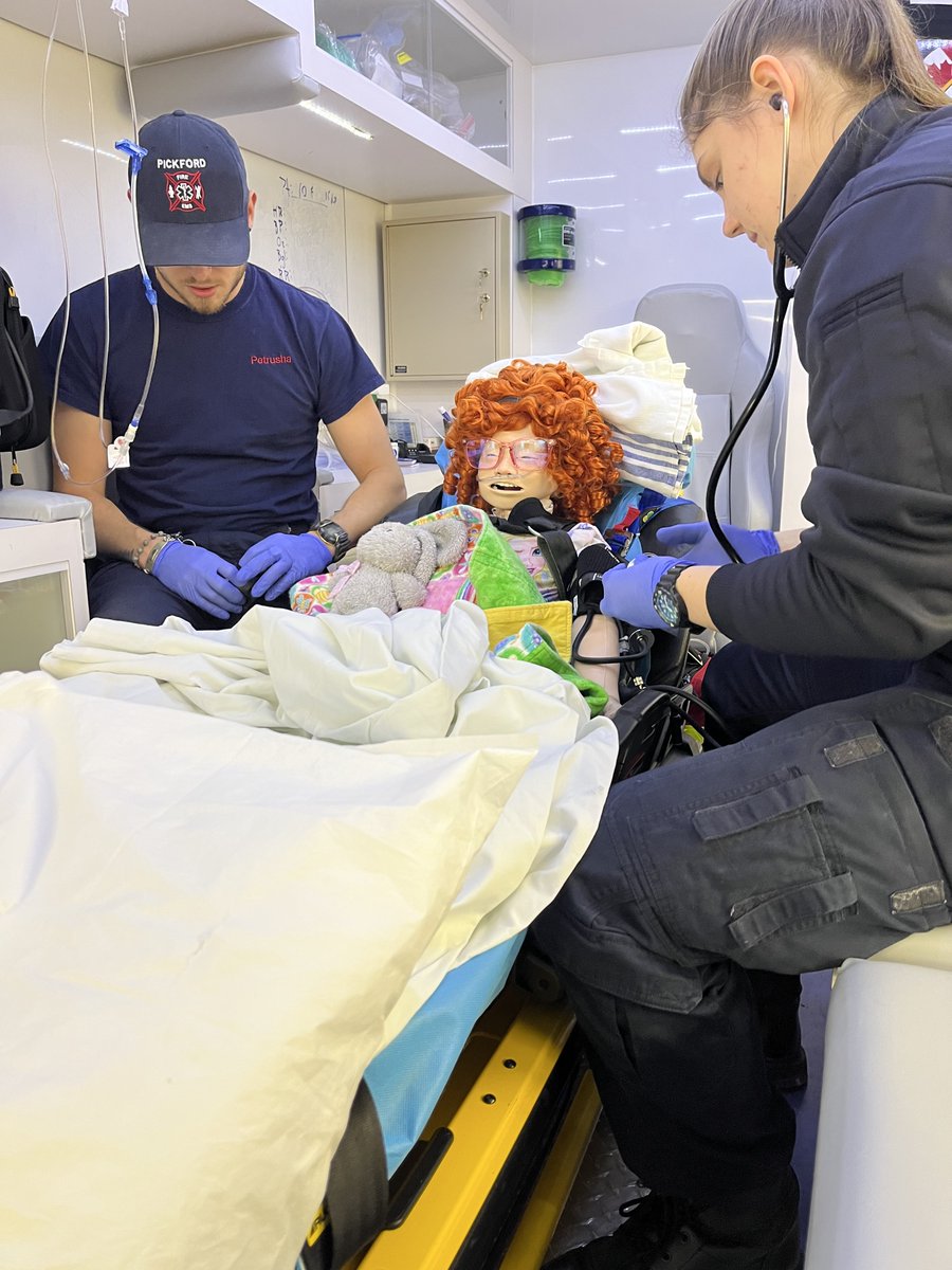 LSSUSuperiorSim's tweet photo. LSSU EMS students answered a distressed SIM call today. #simjr wasn't feeling well! LSSU EMS came and showed compassionate care for mother and daughter!

#TrainingandDevelopment #learning #patientsafety #Simulation https://t.co/RCY1f3x3z0