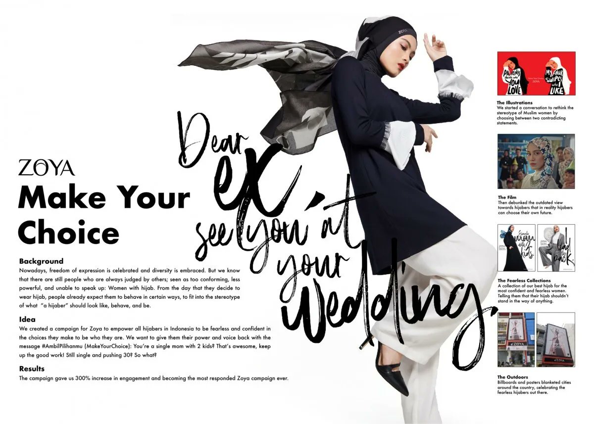 EpicaAwards's tweet photo. In some communities, women who wear a hijab are expected to behave in certain ways. But the fact is, they don't all conform to stereotypes. @lupjkt in Jakarta and their client @ZoyaLovers won a Silver for this uplifting campaign. 
https://t.co/D9kijzETG1 https://t.co/OhH8kKAAmt