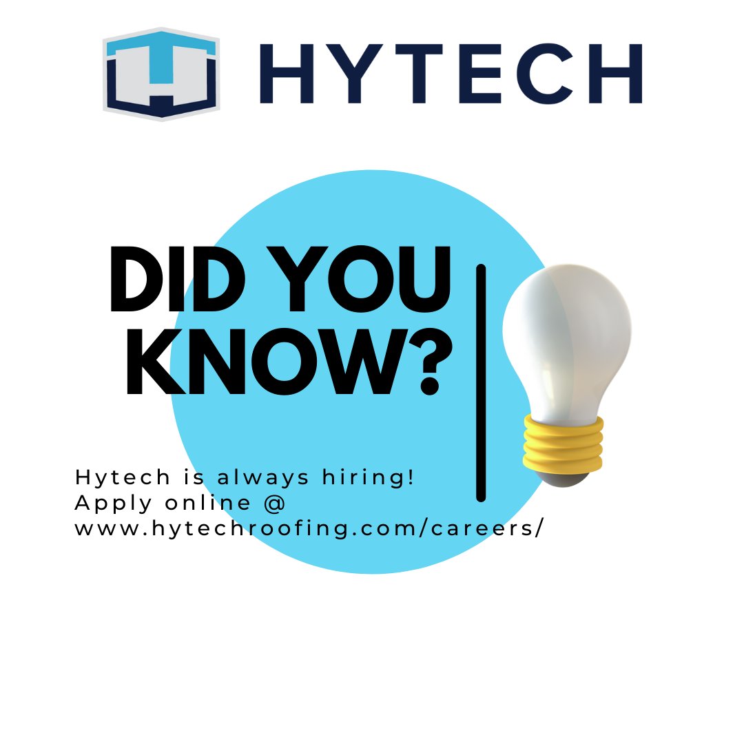Hytech is always hiring!
Apply online @ hytechroofing.com/careers/
#commercialconstruction #Hiring