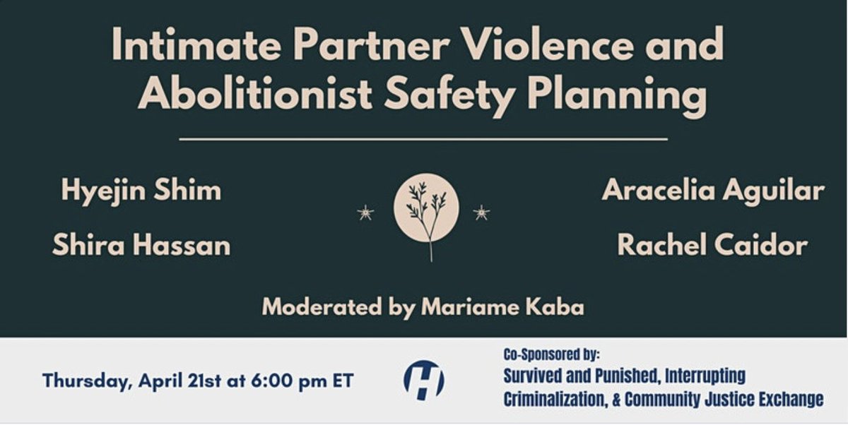 What can concrete support for survivors of intimate partner violence look like from a prison abolitionist perspective?

Join us April 21 6pm ET for a necessary conversation on intimate partner violence and abolitionist safety planning. 

Register here: eventbrite.com/e/intimate-par…