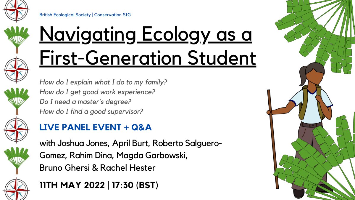 BESConservation's tweet image. Are you a #firstgen student trying to make it in ecology? Mentoring someone who is? Join @BESConservation in a live panel event as 6 ecologists share their advice for navigating ecology as a first-gen student! (1/2)

Find out more and register here: shorturl.at/ltKN0