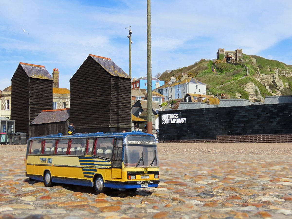 A fine spot in a shop window in Bexhill yesterday was this 1/76 handbuilt model of a Hastings &amp; District Leyland Tiger/Plaxton Paramount. Naturally I had to go and buy it! My next thought was to snap it in the old coach park, where the real coach might have sat some 30 years ago!