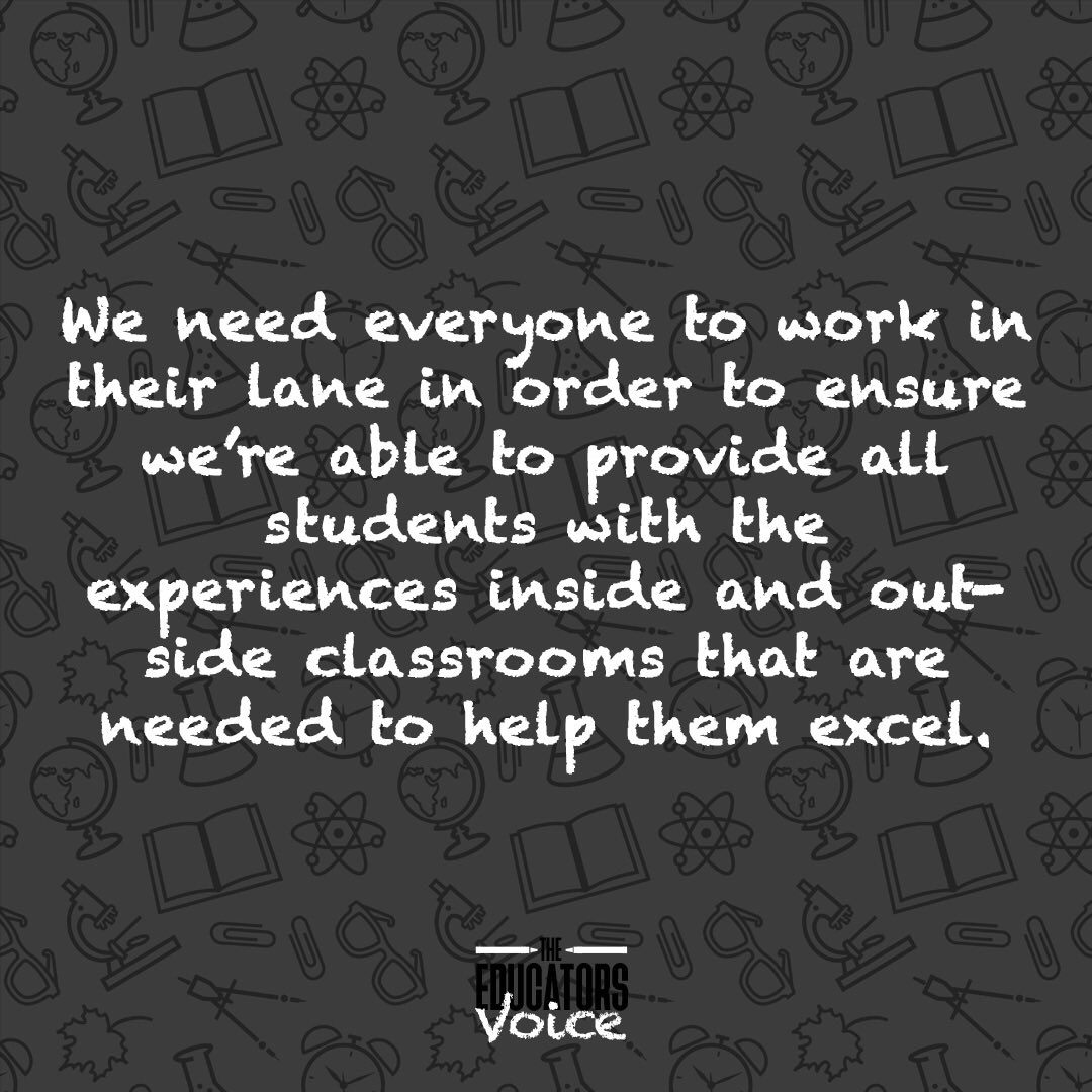 TheEduVoice's tweet photo. Teachers canโt do it alone. We need everyone working in their lane to help all students succeed. See more on our site ๐https://t.co/naeOxaZstZ. #TheEducatorsVoice #publiceducation #teachers #ProfessorJBA โ๏ธ๐๐ https://t.co/ZW99r0xQeh