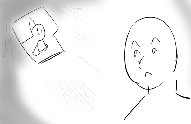 しおいちゃんが天井に開いている穴から下を見下ろしてる絵に見えた 