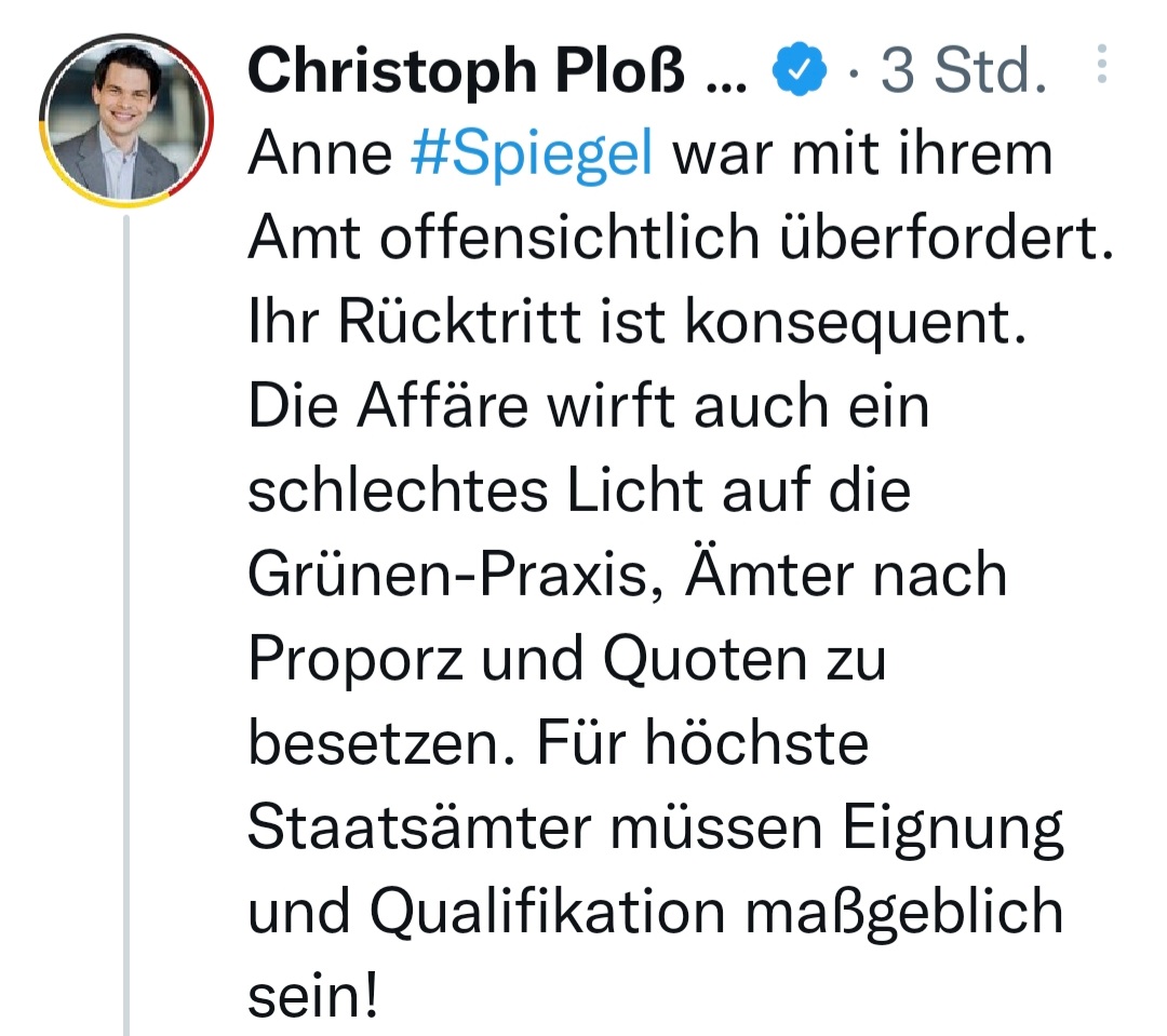 Es gibt ja diesen Satz 'Wer im Glashaus sitzt, sollte nicht mit Steinen werfen' und angesichts von Bimbes-Kohl, Laschetlacht, Scheuer, Guttenberg, Maskenaffäre usw., würde ich sagen, wurde der Spruch für Ploß entwickelt.