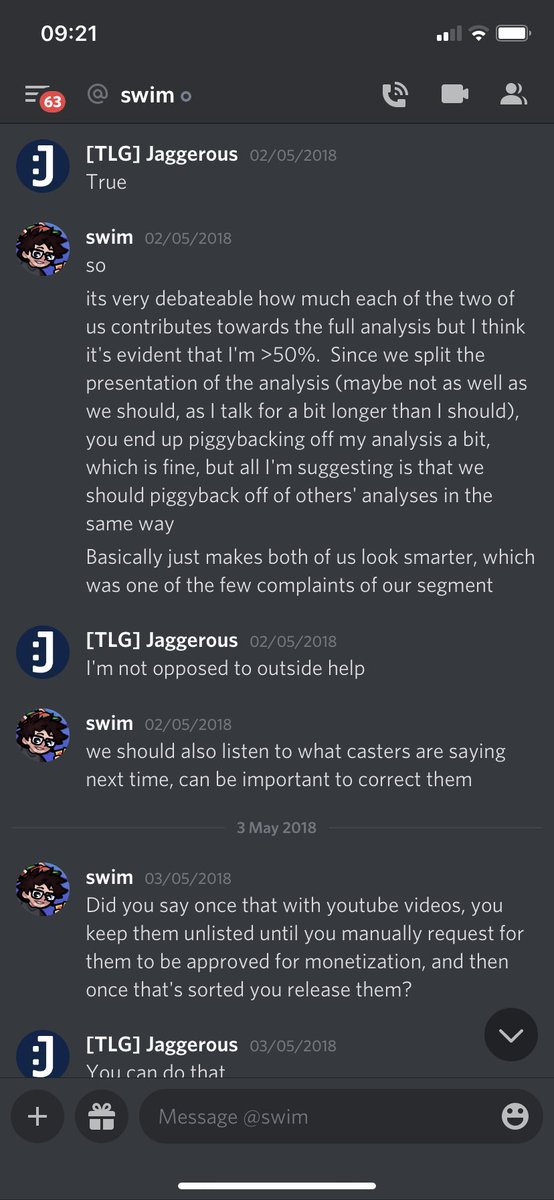 Jaggerous's tweet photo. You want receipts of swim taking advantage of other people for his own benefit? He wanted a secret “council” to help us be better Gwent analysts but not tell anyone so we’d look good. https://t.co/hJB1JP83WW