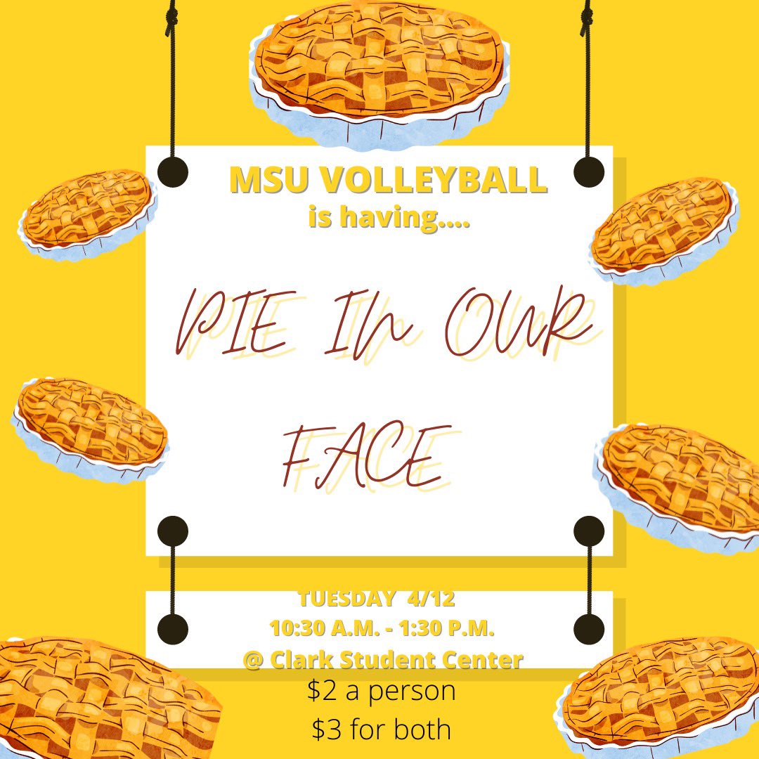 Swing by the CSC tomorrow to pie our team in the face! Cash and venmo accepted, all proceeds will go to new gear for the up coming season!