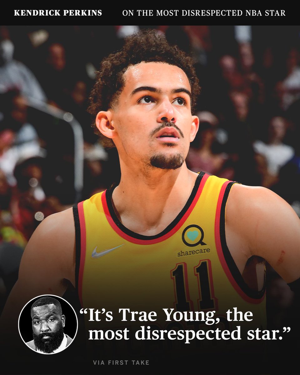 ESPNNBA's tweet photo. .@KendrickPerkins says Trae Young is the most disrespected star in the NBA 👀

(via @FirstTake) https://t.co/xiCjWrehwH