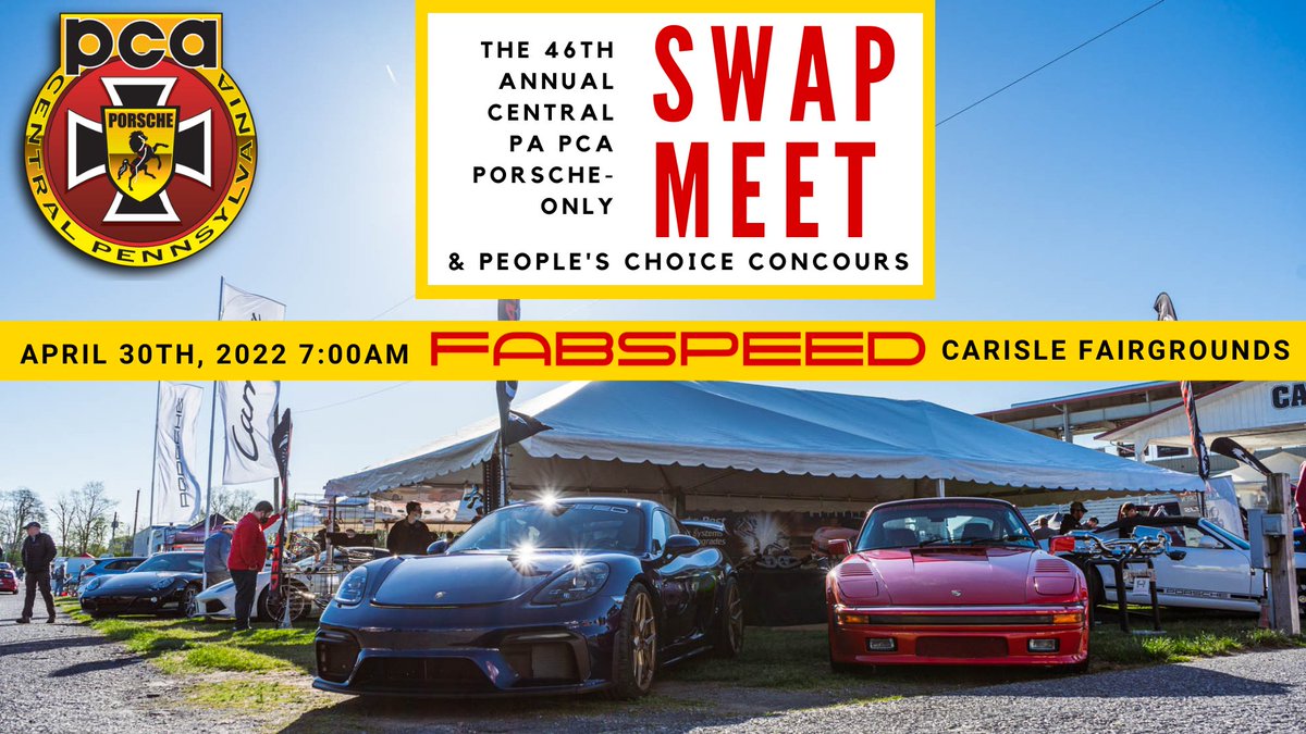 Fabspeed's tweet photo. Can't wait to see our friends at the Carlisle Fairgrounds April 30th! Don't miss out on the #Porsche enthusiast event of the season #PCA #Fabspeed https://t.co/Ity14a1A8w