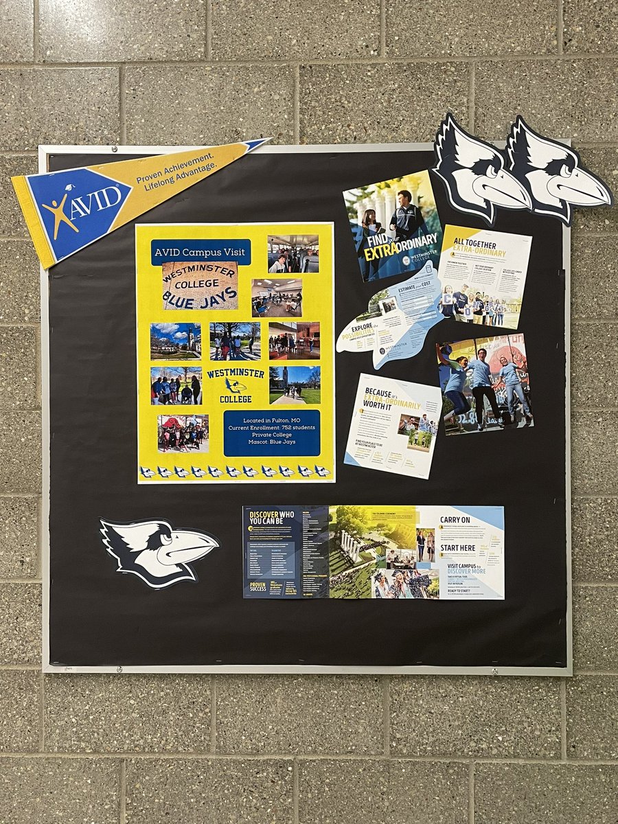 Check out our updated AVID board displaying pictures from our recent campus visits and fun facts from <a href="/WestminsterMO/">Westminster College</a> <a href="/jwmscps/">johnwarnermiddleschool</a>