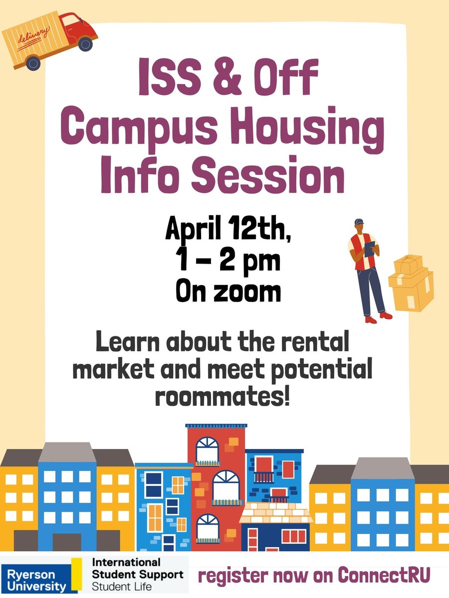 Wanna learn more on off campus housing and meet potential roommates? 🏠 We have you covered! Join our online session to learn everything you need to know. Sign up here 👉 connectru.ryerson.ca/event/205793