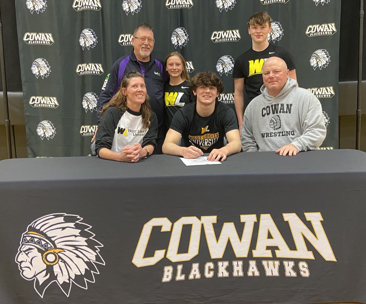 Congratulations to Toby Abbott on signing to wrestle at West Liberty University in West Liberty, WV.  D2 powerhouse!! ⁦<a href="/CowanBlackhawks/">Cowan Jr/Sr High Sch</a>⁩ ⁦<a href="/CowanSupt/">Chris Conley</a>⁩ ⁦@GusMartin_SP⁩ ⁦<a href="/rgeneraljr/">Robby General</a>⁩ ⁦@WLUwrestling⁩ ⁦<a href="/WLathletics/">West Liberty Athletics</a>⁩