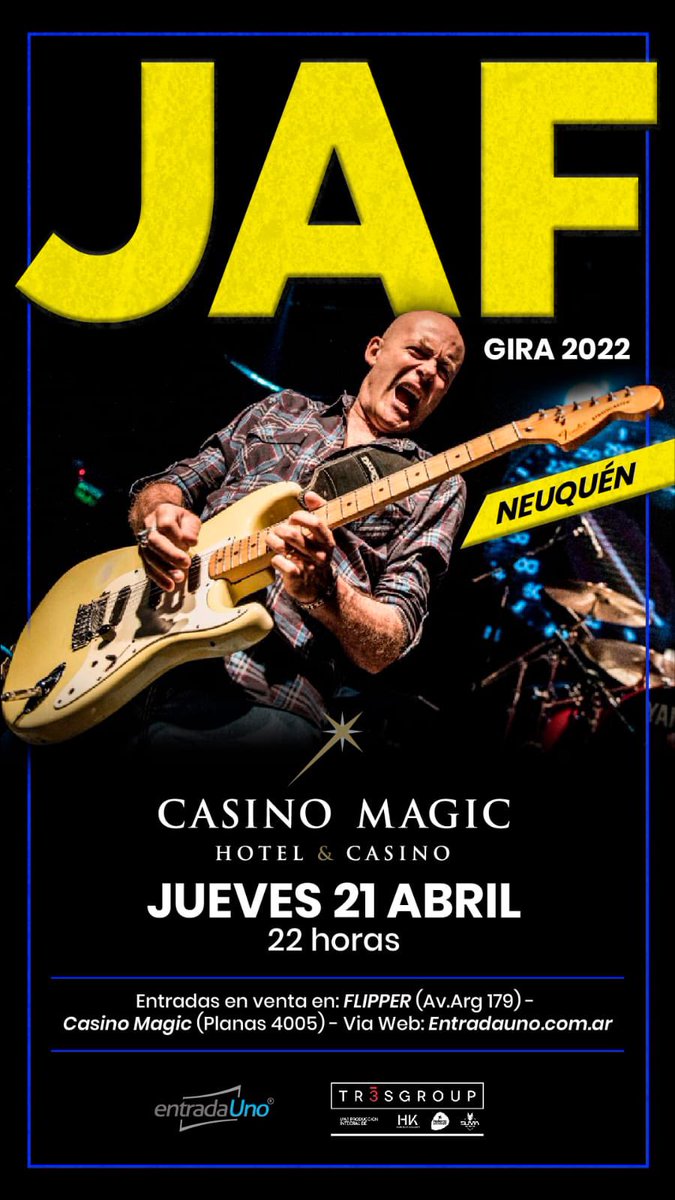FedorcoProducci's tweet photo. JAF| Neuquén 
- Jueves 21 de Abril a las 22hs en 
Casino Magic -
GIRA 2022 -
Adquirí tu entrada en:
🎟 https://t.co/vq8RzrrPVE
🎫 Flipper (Av. Argentina179)
🎭 O en la boletería del Casino (Planas 4005) https://t.co/gG5RZ0vb4x