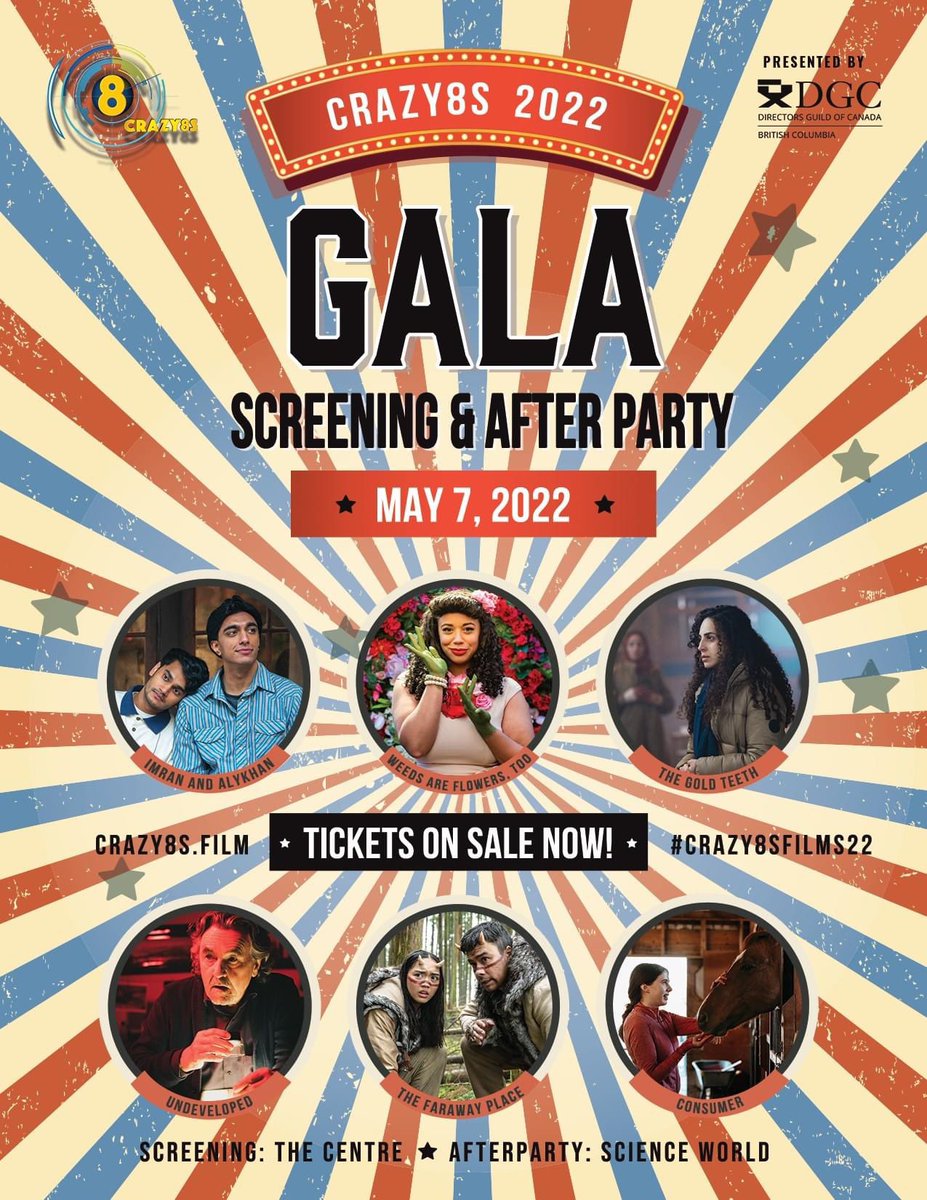 💥 TICKETS ARE NOW ON SALE 💥 Don’t miss this year’s Gala Screening &amp; AfterParty! Buy your tickets now:  eventbrite.ca/e/crazy8s-2022… #Crazy8sFilms22 presented by <a href="/DGCTalent/">DGC National</a>