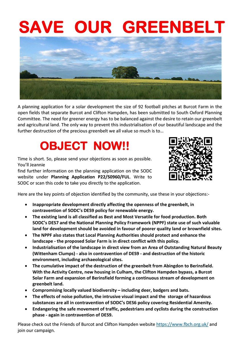 CHVillageVoice's tweet photo. Visit https://t.co/fTqOJEH1hZ for more information on how to object to the proposed Burcot Solar Farm. . . #SaveOurGreenbelt https://t.co/HqRwb0zyag