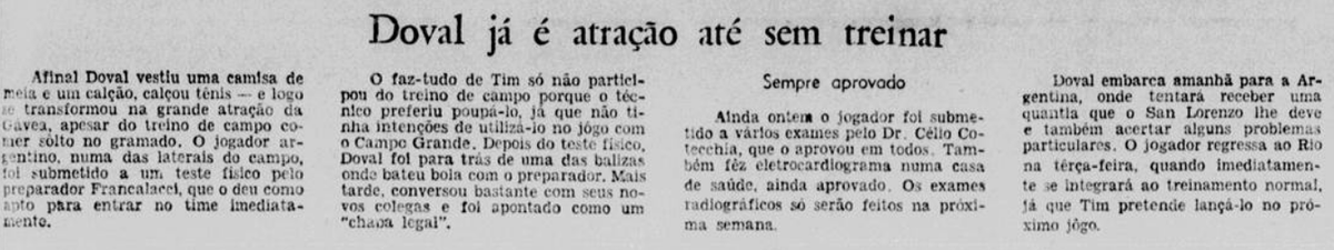 flahistoria's tweet photo. 11/04/1969 #flahistoria 🇦🇷🔴⚫
[📰 Jornal dos Sports]

Doval já é atração até sem treinar

#FlaDoval #FlaTim https://t.co/ukYlwc5pHx