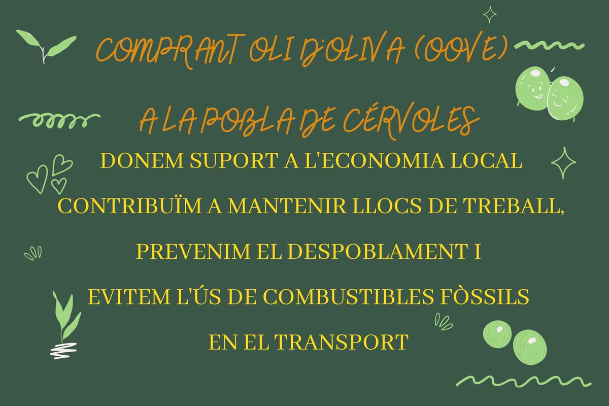 salvemlallena's tweet photo. Oli d'oliva #OOEV #km0 #laPobladeCérvoles
🌿Cooperativa ☎️ 973175151
🌳MasBlanchiJové 973050018
🫒Oli Cometes 📱691931715
Per a qui veniu aquests dies a la Pobla #lesGarrigues
Independentment d'on anem, busquem producció de proximitat, preguntem al veïnat
#sobiraniaalimentaria https://t.co/lwYqrfLxHK