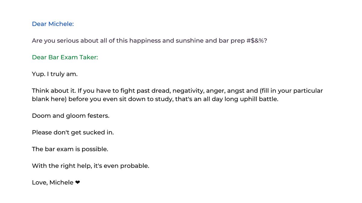 takeonbarexam's tweet image. Am I serious about all of this happiness and sunshine and bar prep #$&amp;amp;%? I truly am. Doom and gloom festers.

#BarExam #PassTheBarExam #LiveYourBestLife #LearnTheRules #BarPrep #MindfulBarPrep #MindsetMatters #PositivityMatters
