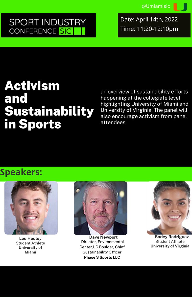 Two more of the panels taking place THIS THURSDAY: Adaption of Events Through a Pandemic and Activism and Sustainability in Sports!! #Umiamisic #SIC2022