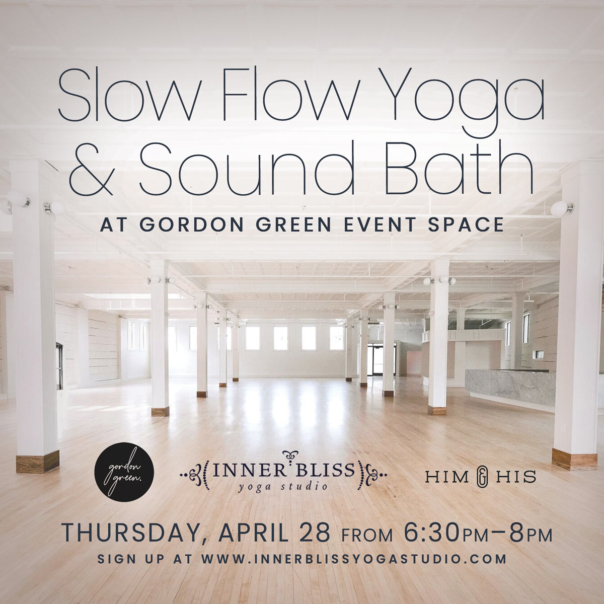 Join Inner Bliss at Gordon Green Events for an immersive evening of breathing deeply and moving fluidly in a grand space layered with a sensory bath of sound, vibration, candlelight, and curated aroma.
