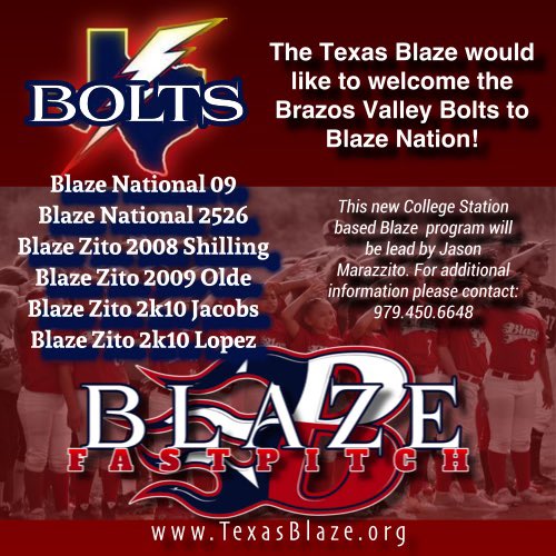BlazeFastpitch's tweet photo. We are excited to represent the Blaze and look forward to starting this new journey.

Jason Marizzito
Blaze Central Texas Director
texasblazezito@gmail.com
979.450.6648 https://t.co/MKvHYT6GYA