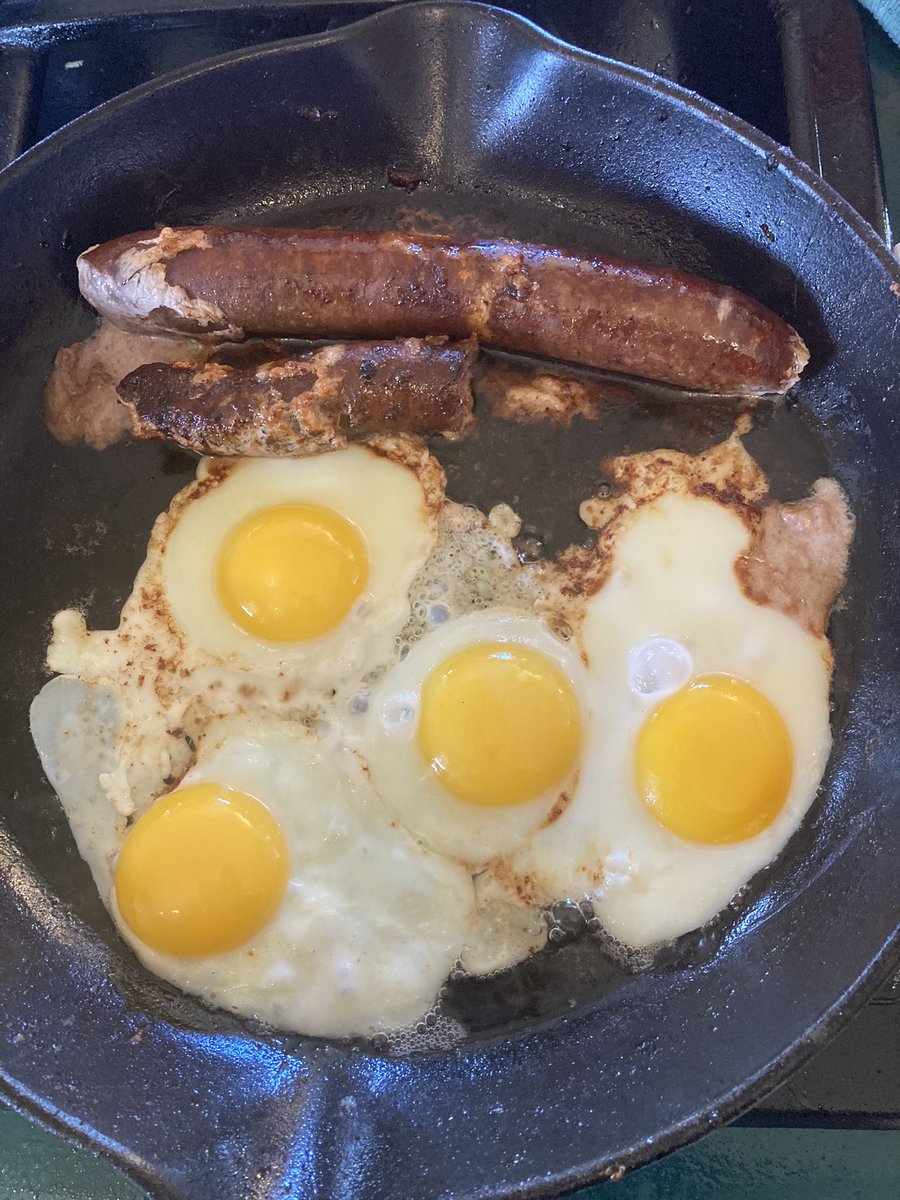 TKRanch's tweet photo. Our smoked pork Mennonite sausage and 4 sunny-side up! 

Who else likes sunny side up?
#sunnysideup #eggs #smokedsausage #tkranch https://t.co/8CgF1FB4Dq