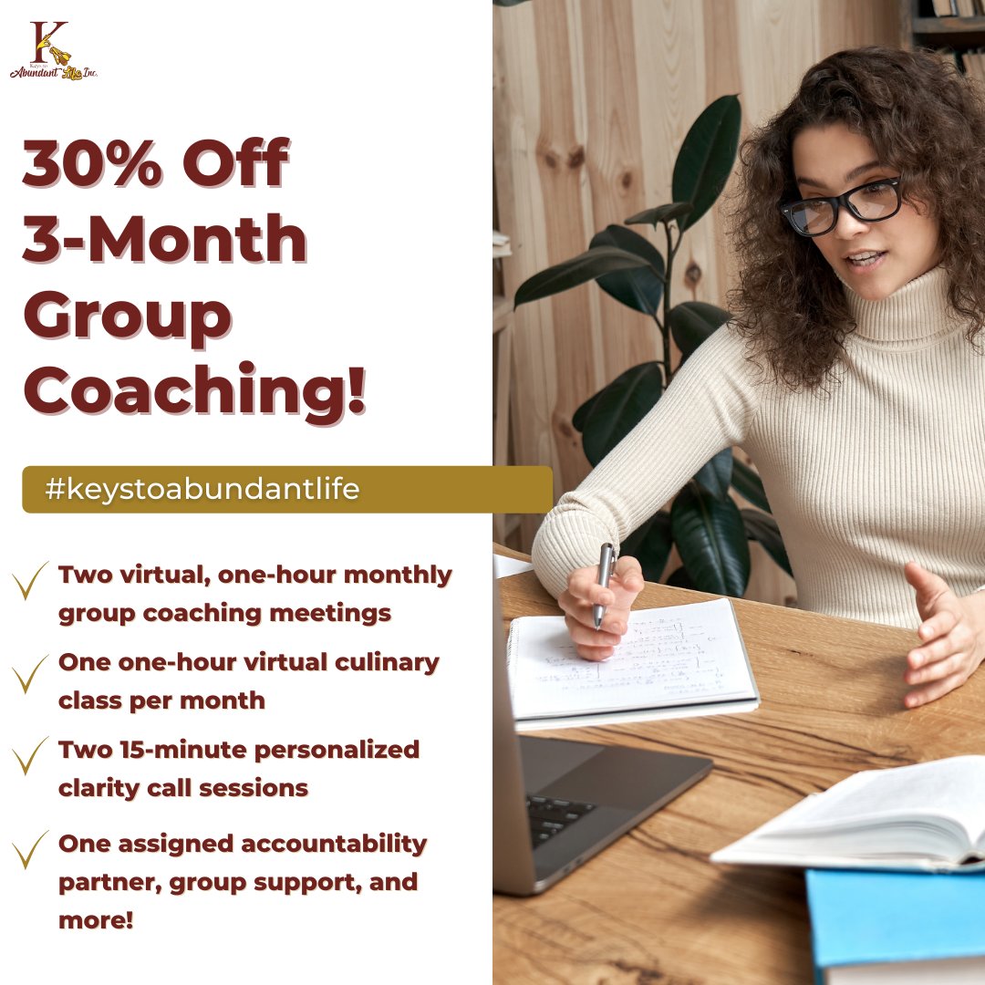 Our 'seasoned' professionals are ready to get 'cooking' with you. 😉

Get 30% off three months when you sign up for group coaching. 

wwww.keystoabundantlife.com

#keystoabundantlife #groupcoaching #personaldevelopment #professionaldevelopment