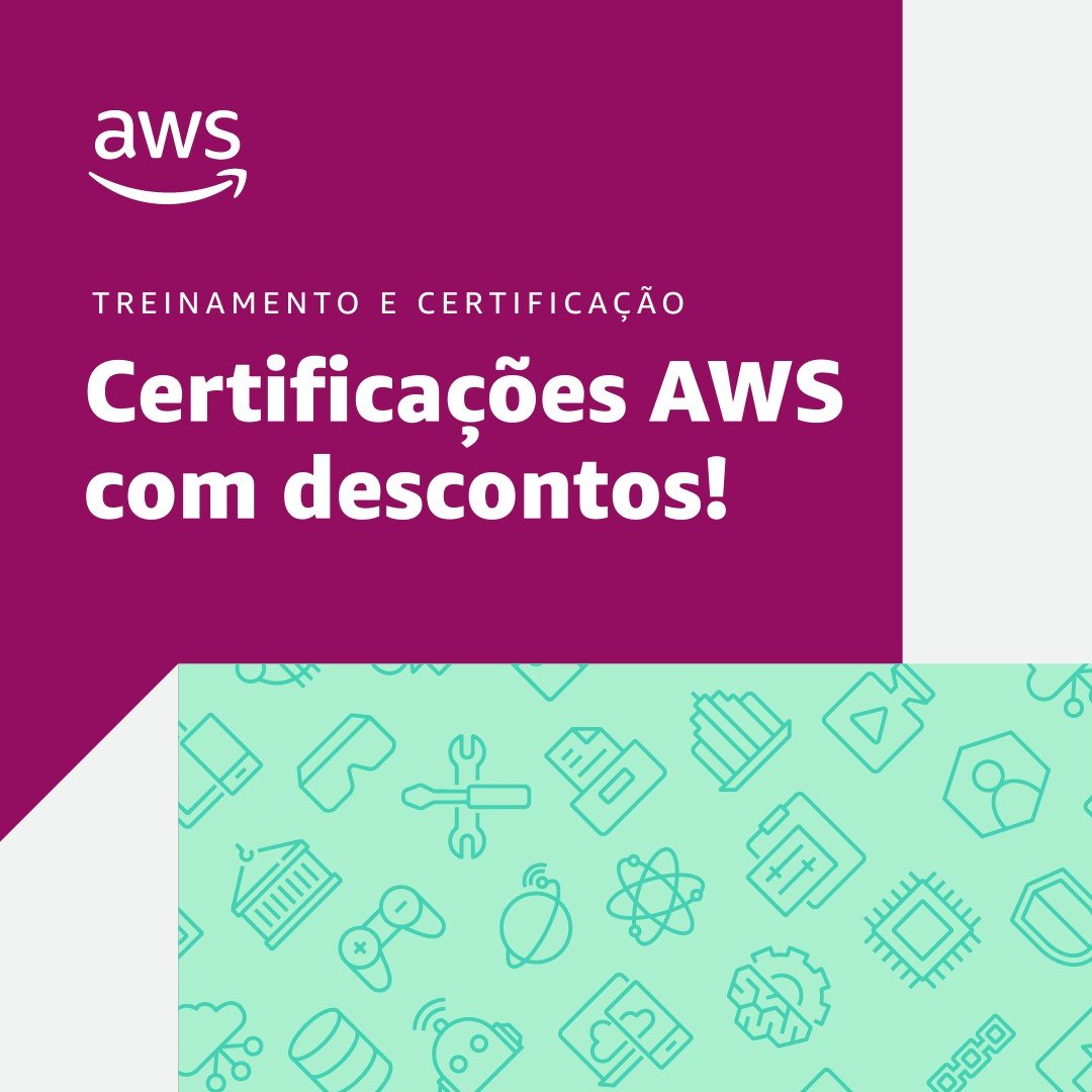 Aproveite os descontos de 50% a 85% nas Certificações AWS para desenvolver seus conhecimentos e agregar valor ao seu currículo.  bit.ly/3DYeqJH #AWSCertified