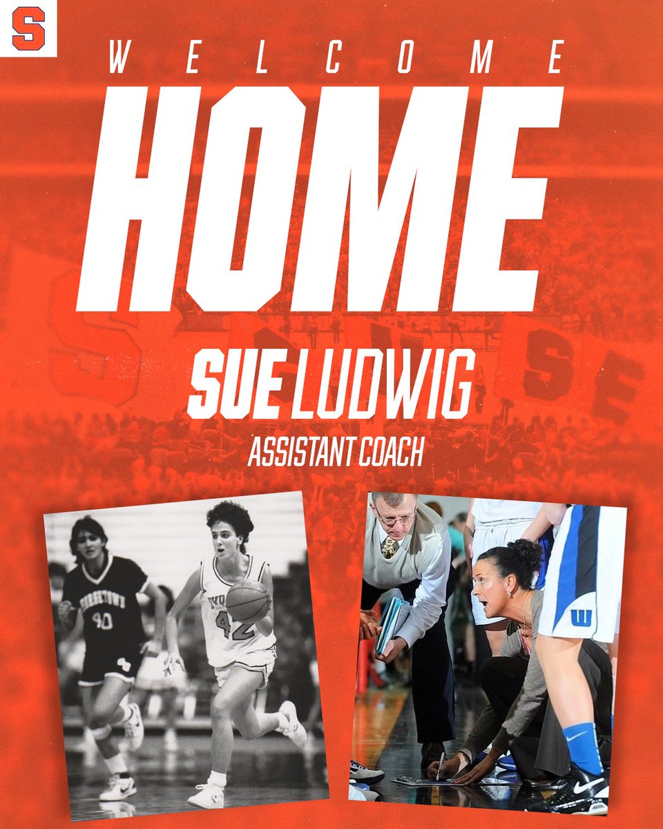 CuseWBB's tweet photo. It's official! Sue Ludwig is coming back home to join her former teammate @CuseCoachJack on the sidelines.

Help us welcome @sludwig5208_sue '88 back to the Hill 🍊🍊🍊

READ MORE📰: https://t.co/GlPsd6kEsB https://t.co/BeFqVAKT1h